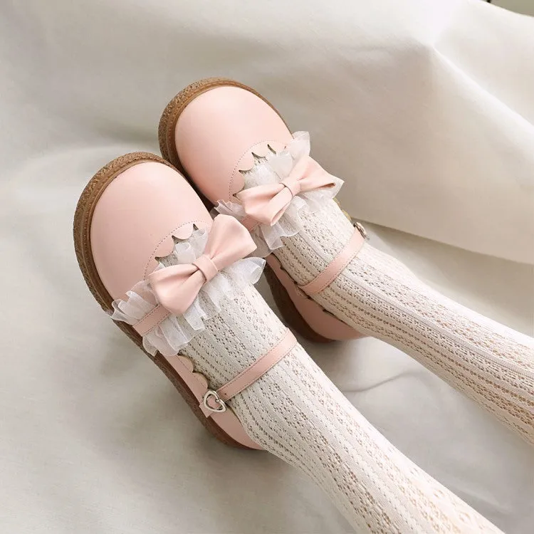 Women's Lolita Lace Butterfly Knot Platform Flats Shoes Luxury Flat Shoes