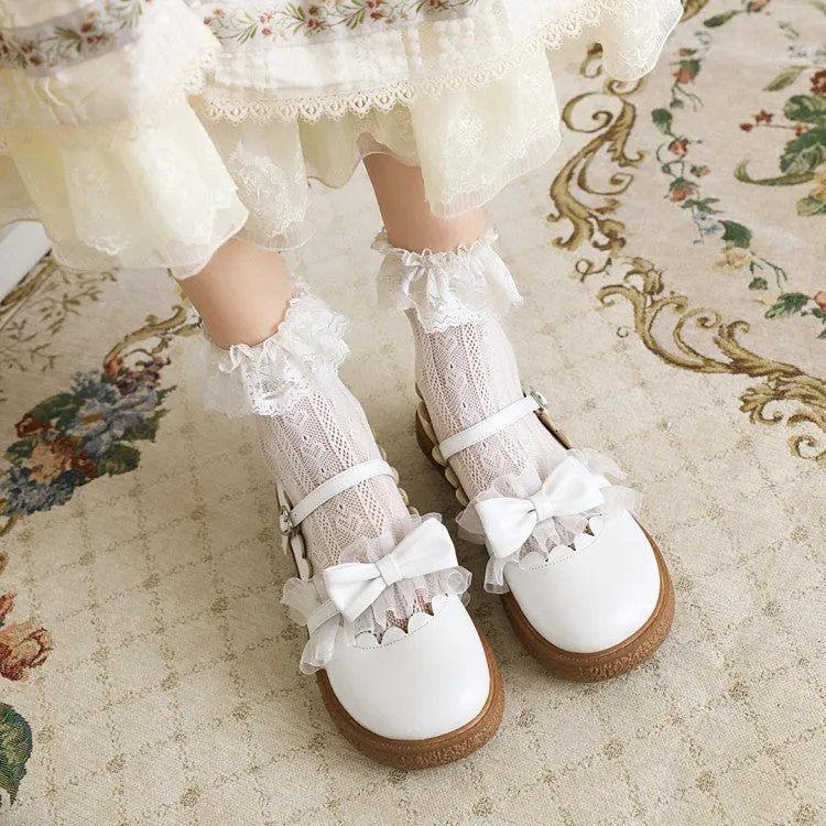 Women's Lolita Lace Butterfly Knot Platform Flats Shoes Shoe Flat