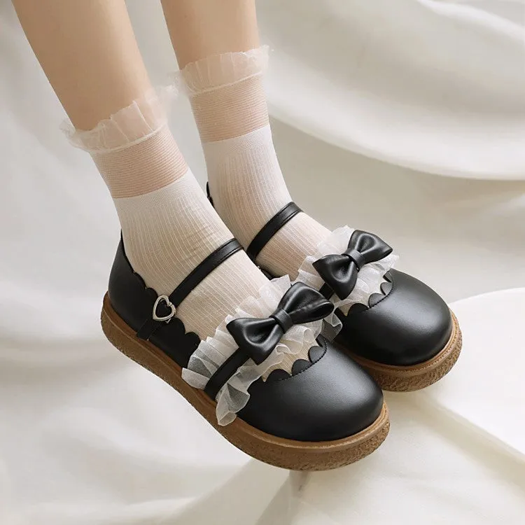 Women's Lolita Lace Butterfly Knot Platform Flats Shoes Road Cycling Shoes For Flat Pedals