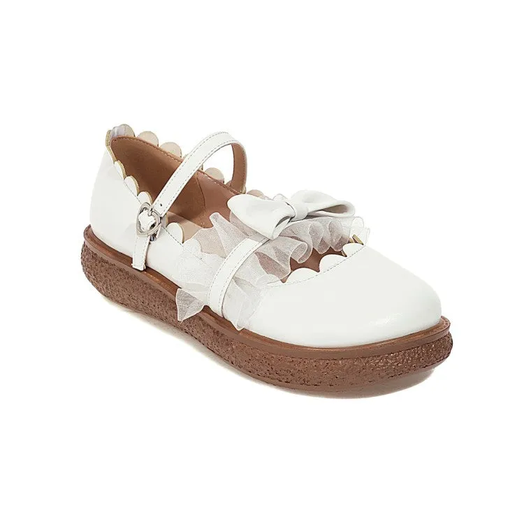 Women's Lolita Lace Butterfly Knot Platform Flats Shoes White Flat Shoes