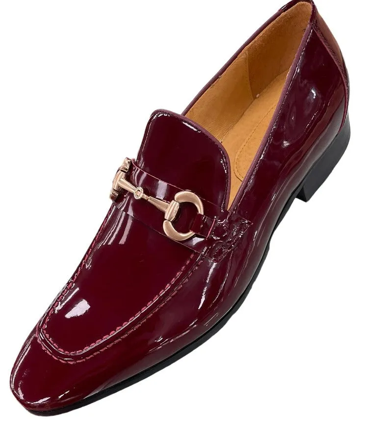 Carrucci Burgundy Patent Leather Men's Slip-On Dress Shoes Gold Buckle Women's Western Boots