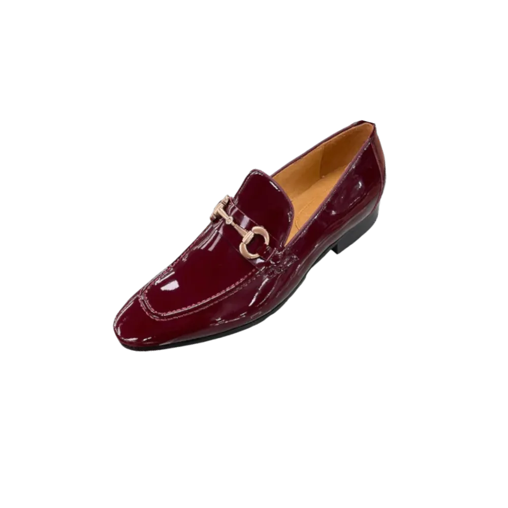 Carrucci Burgundy Patent Leather Men's Slip-On Dress Shoes Gold Buckle Best Boots For Snowshoeing