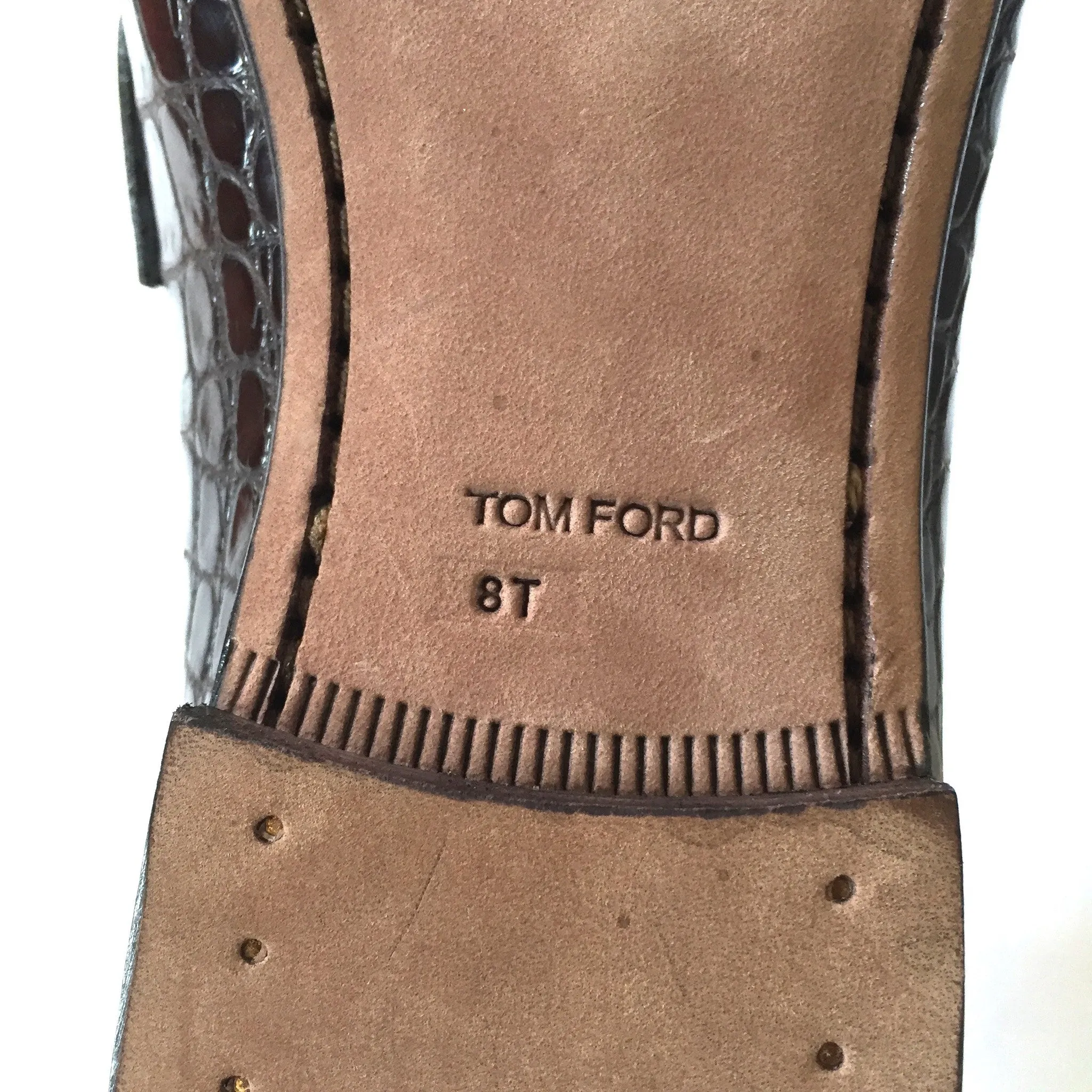Tom Ford - Brown Genuine Crocodile Loafers Butterfly Slippers