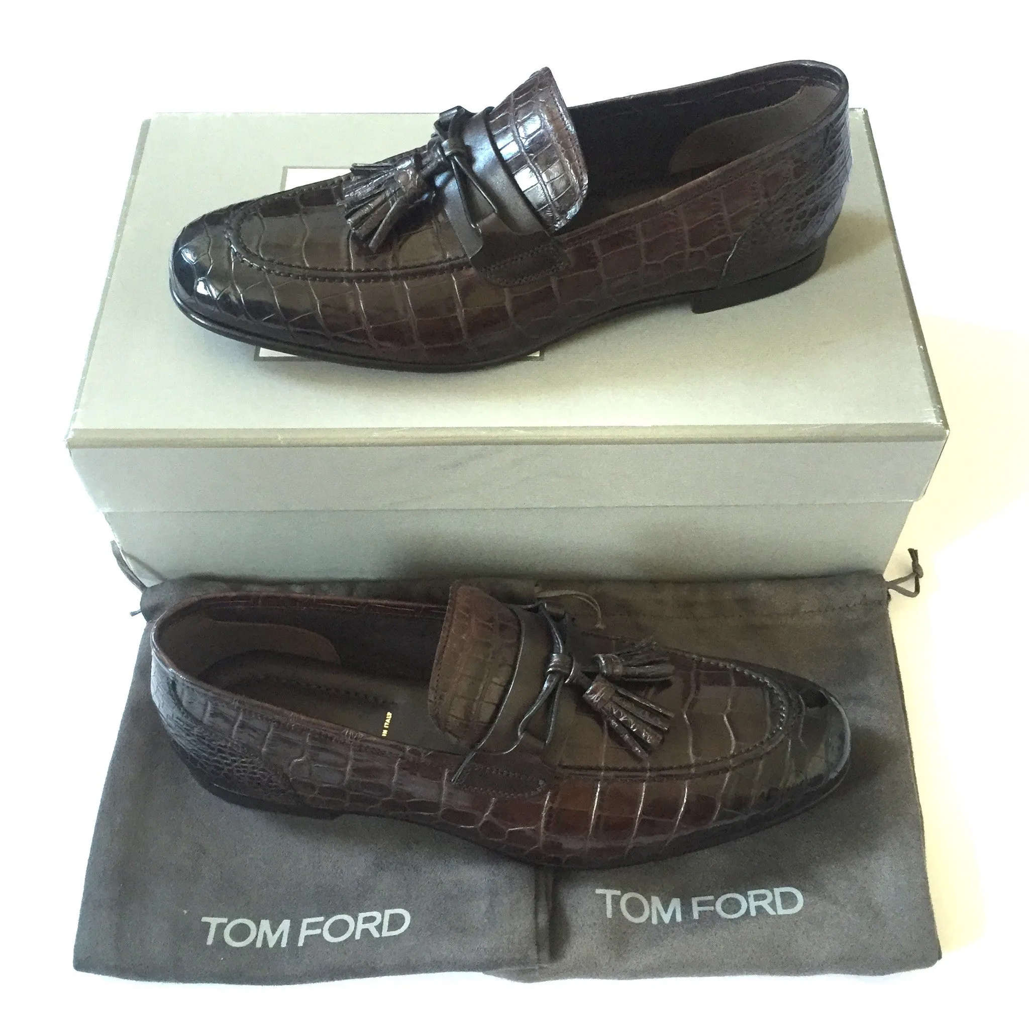 20 Slippers Tom Ford - Brown Genuine Crocodile Loafers