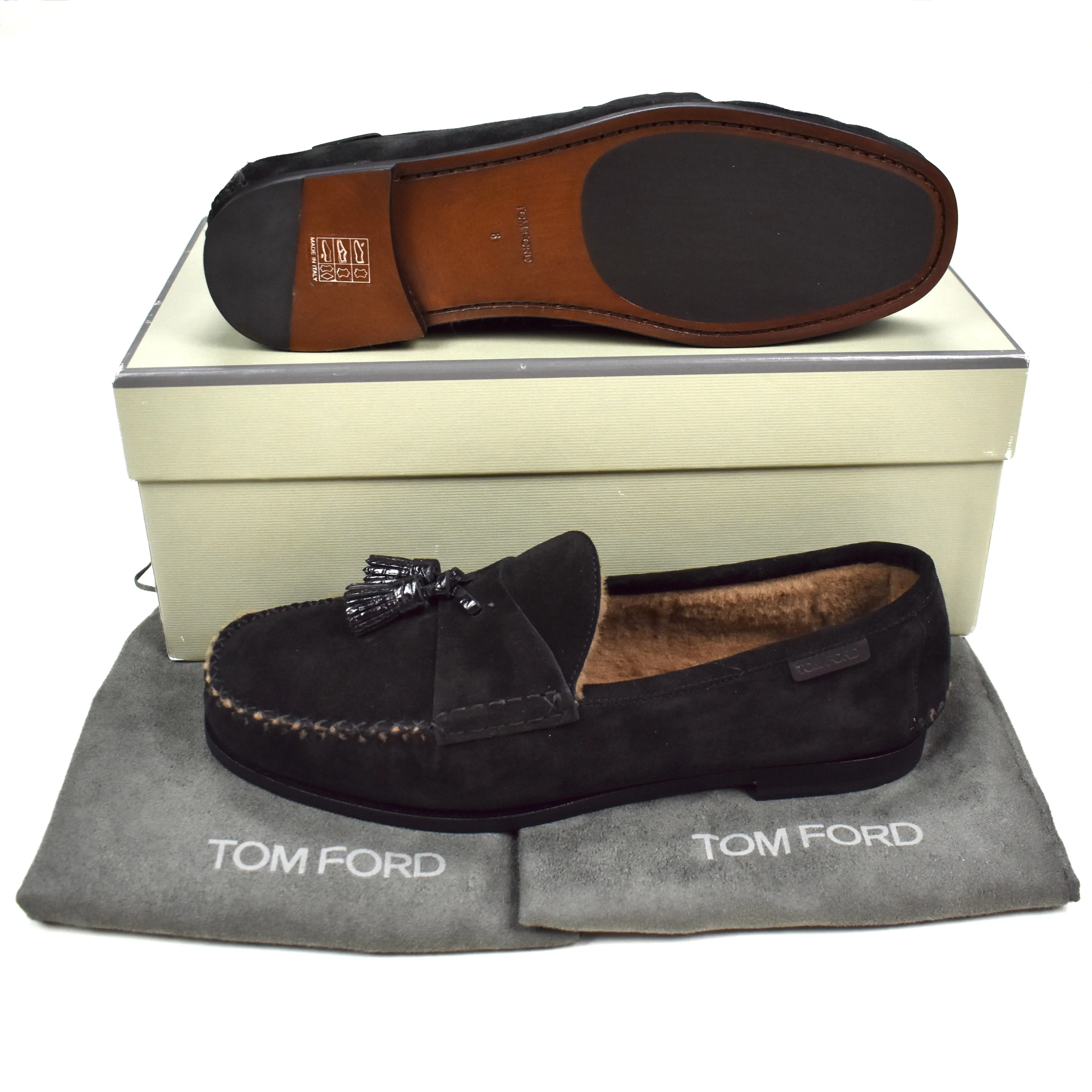 Duckie Slippers Tom Ford - Genuine Shearling Fur Tassel Loafers