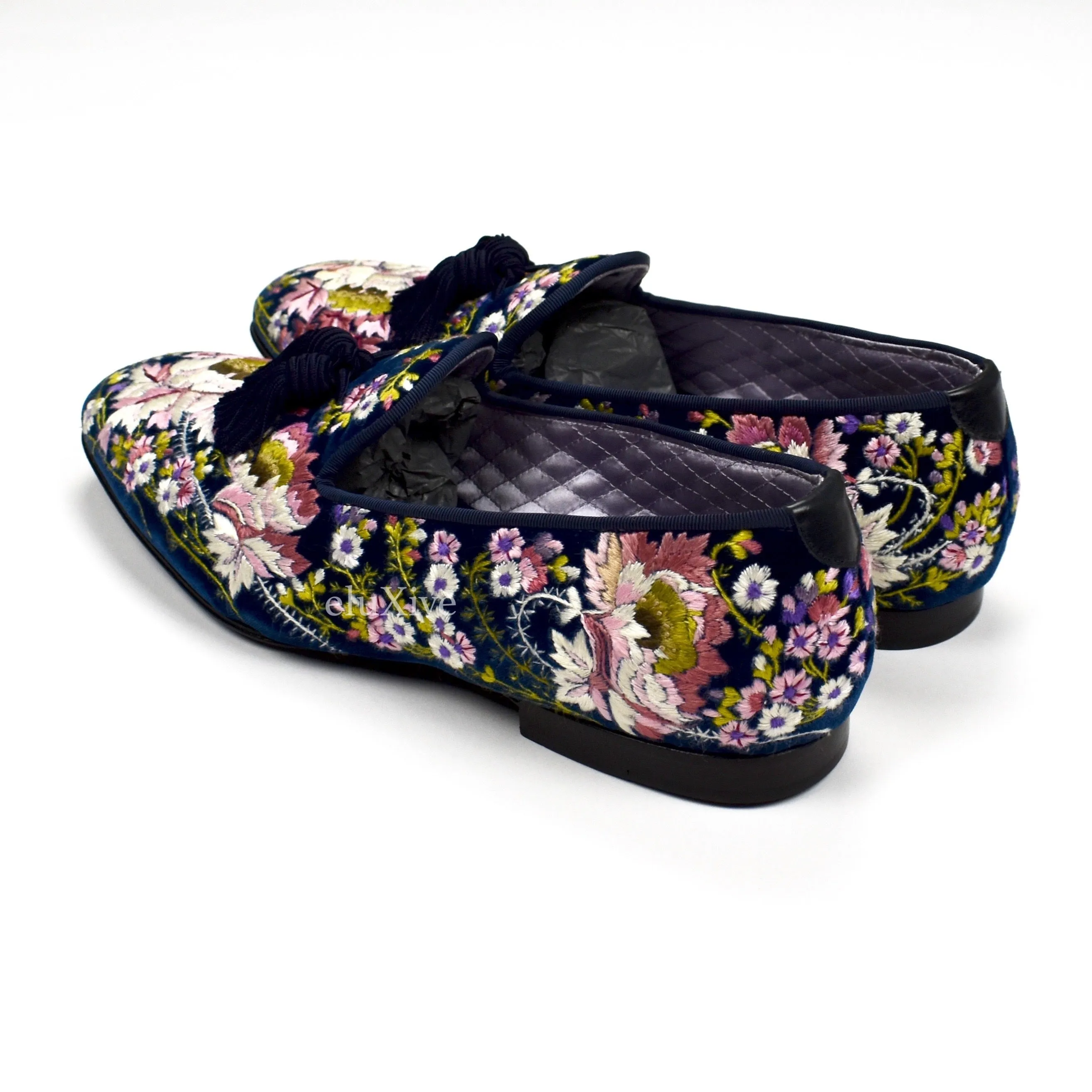 Slippers With Ankle Support Tom Ford - Hand Embroidered Floral Velvet Loafers