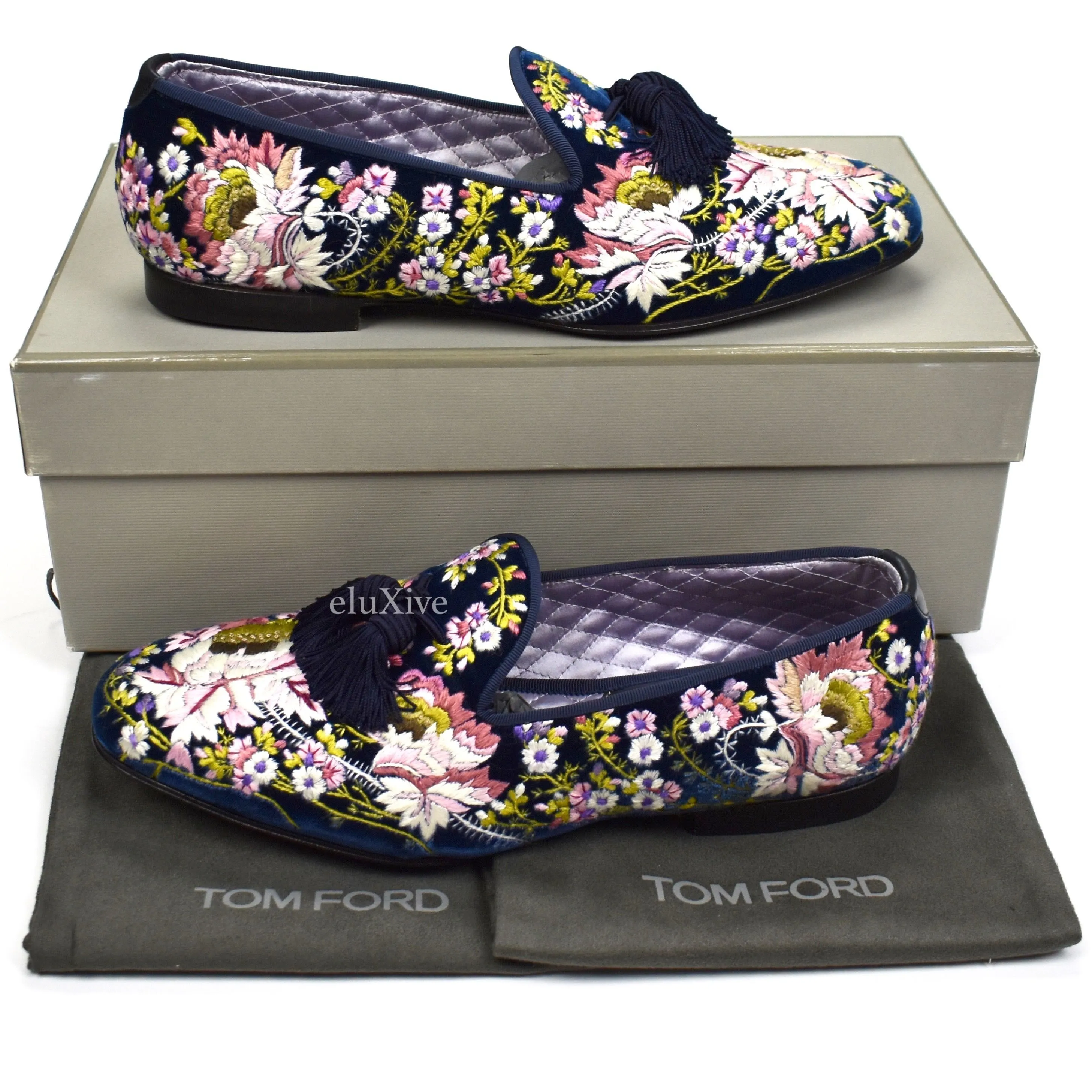 Tom Ford - Hand Embroidered Floral Velvet Loafers Wedge Slides