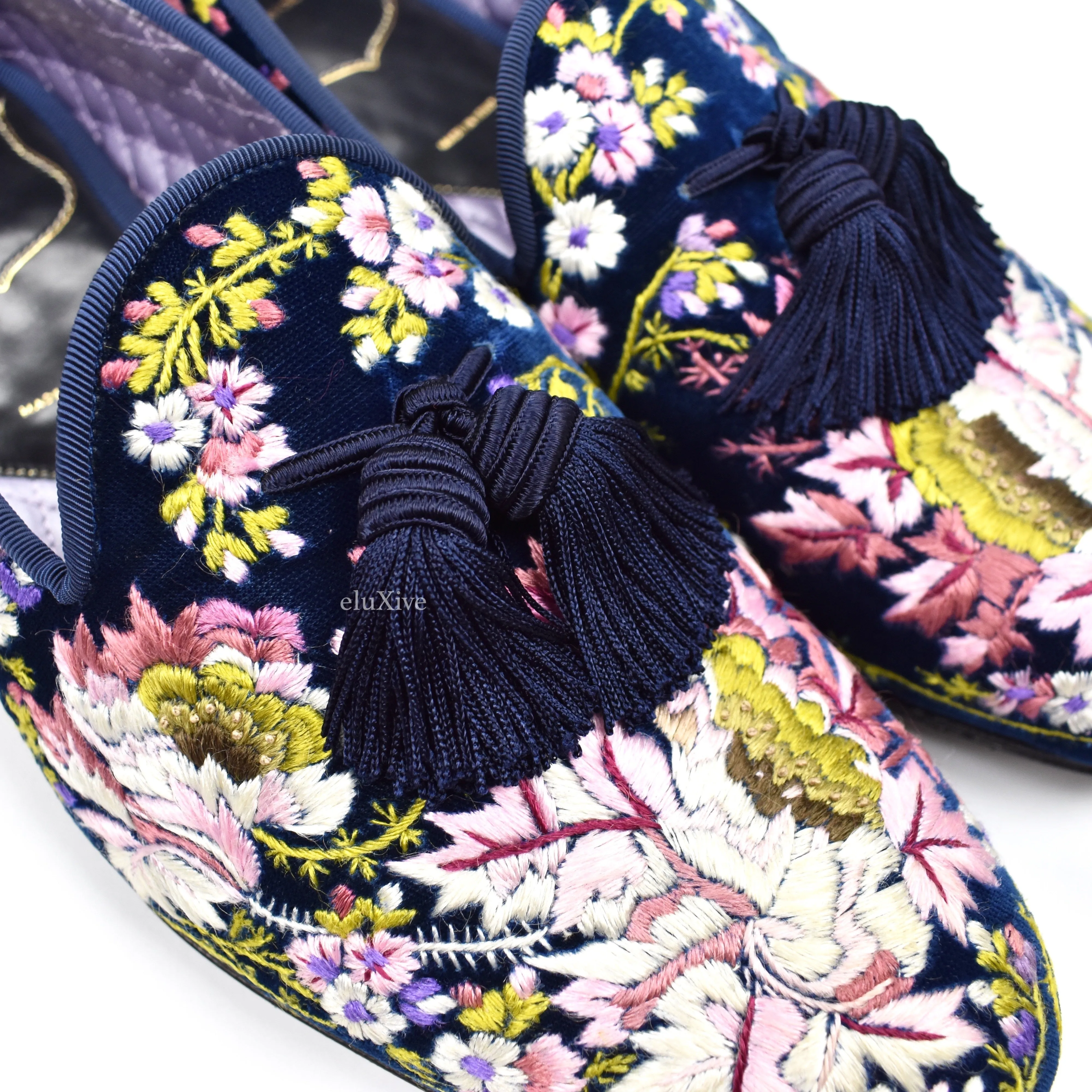 Memory Slippers Tom Ford - Hand Embroidered Floral Velvet Loafers