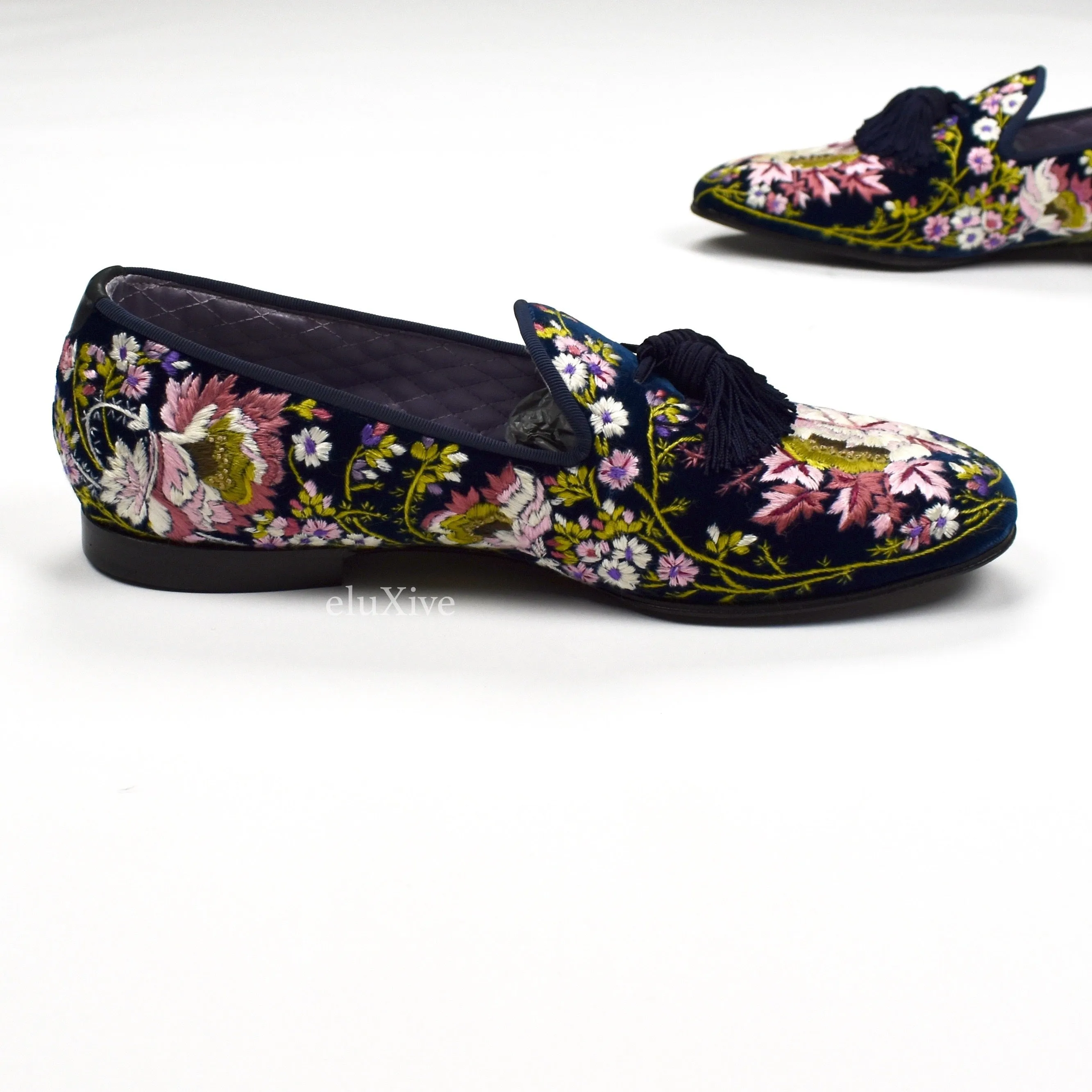 Tom Ford - Hand Embroidered Floral Velvet Loafers University Slippers