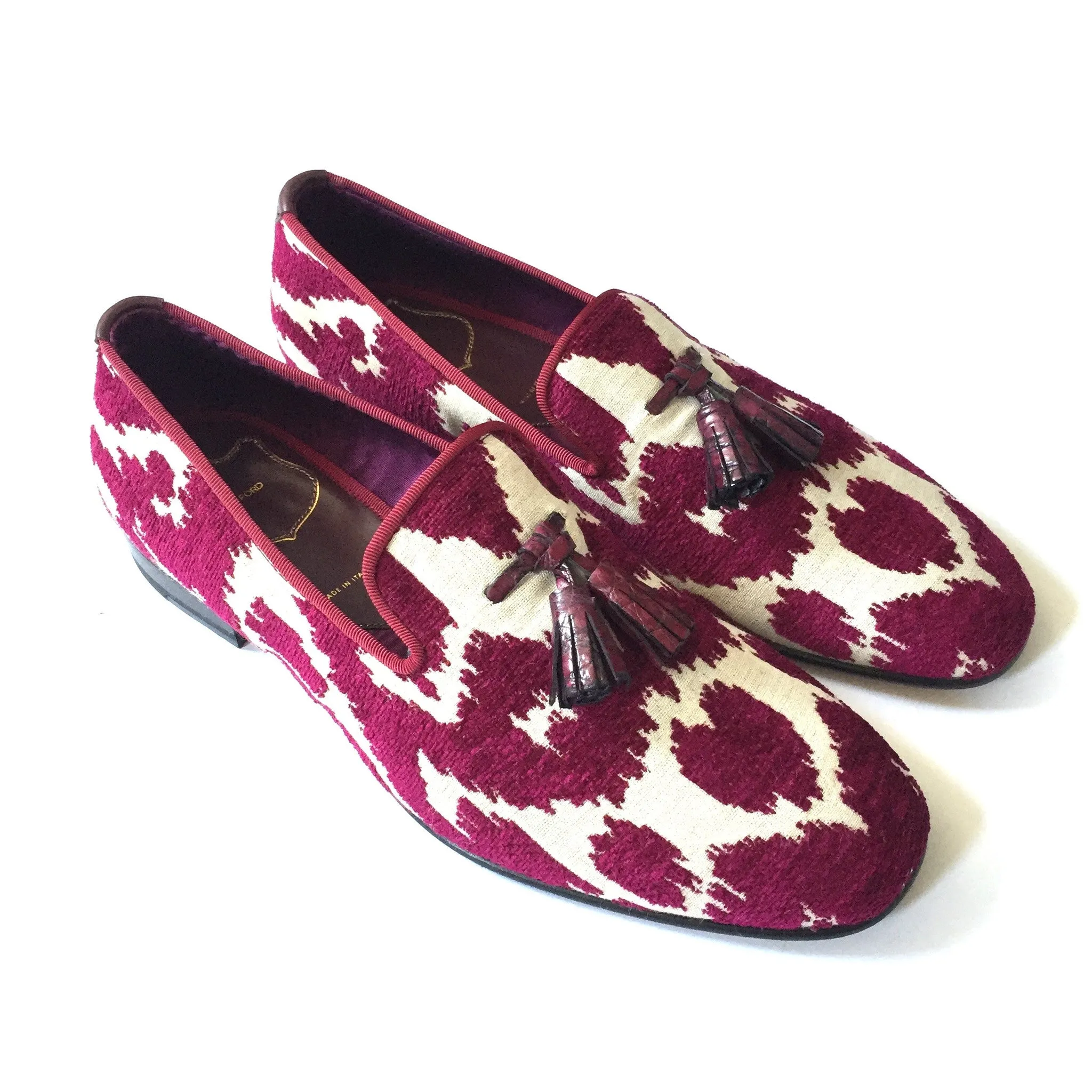 Orthopaedic Slippers Tom Ford - Magenta Jacquard Croc Tassel Loafers