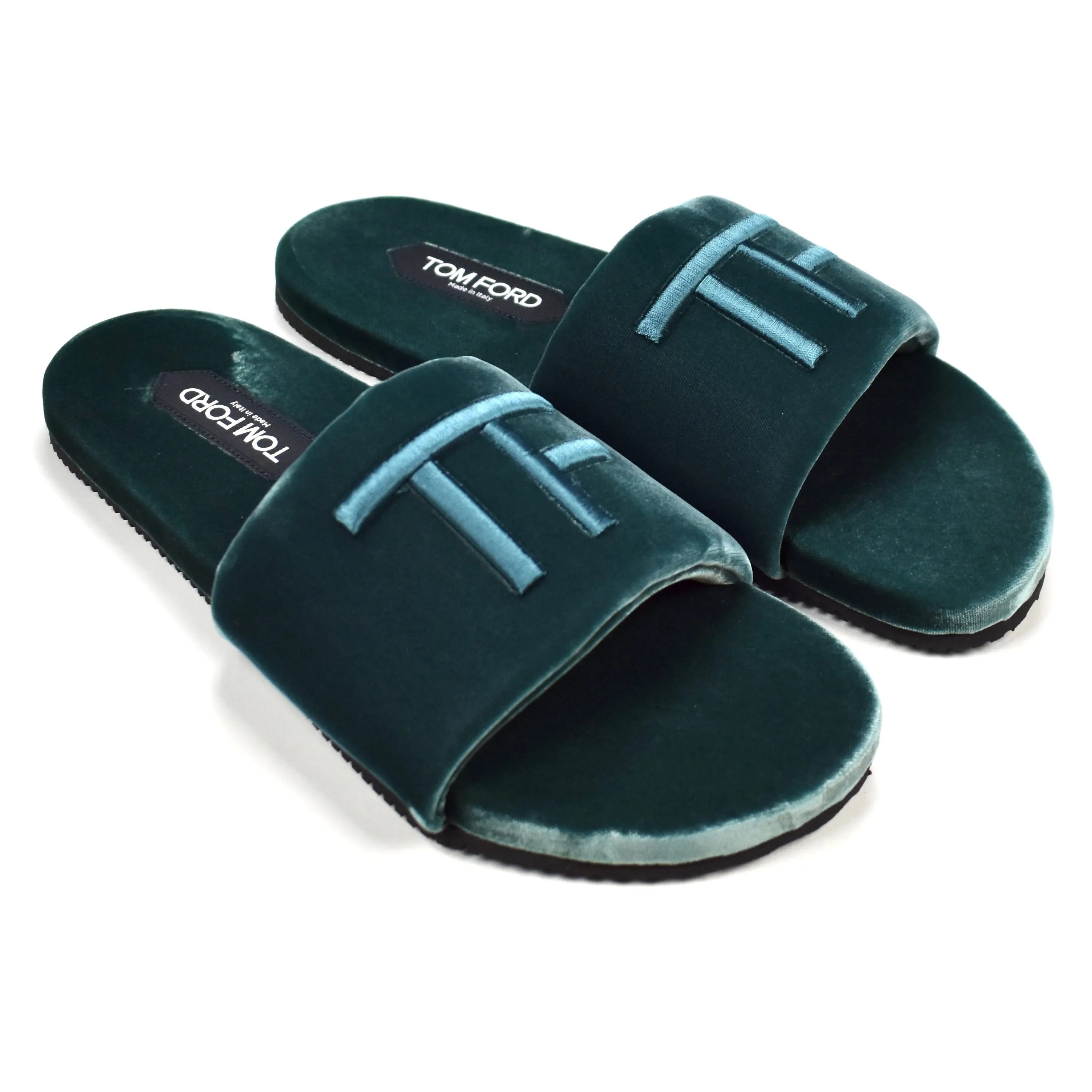 Winter Slippers Tom Ford - Teal Velvet TF Logo Slippers