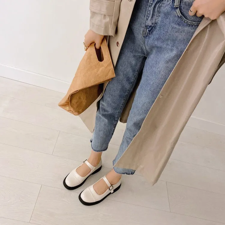 V Cut Flat Shoes Women's Round Toe Ankle Strap Slip on Flats Platform Shoes