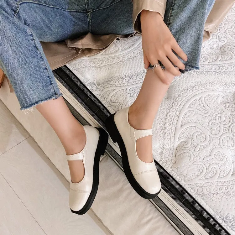 Rubber Flats Shoes Women's Round Toe Ankle Strap Slip on Flats Platform Shoes