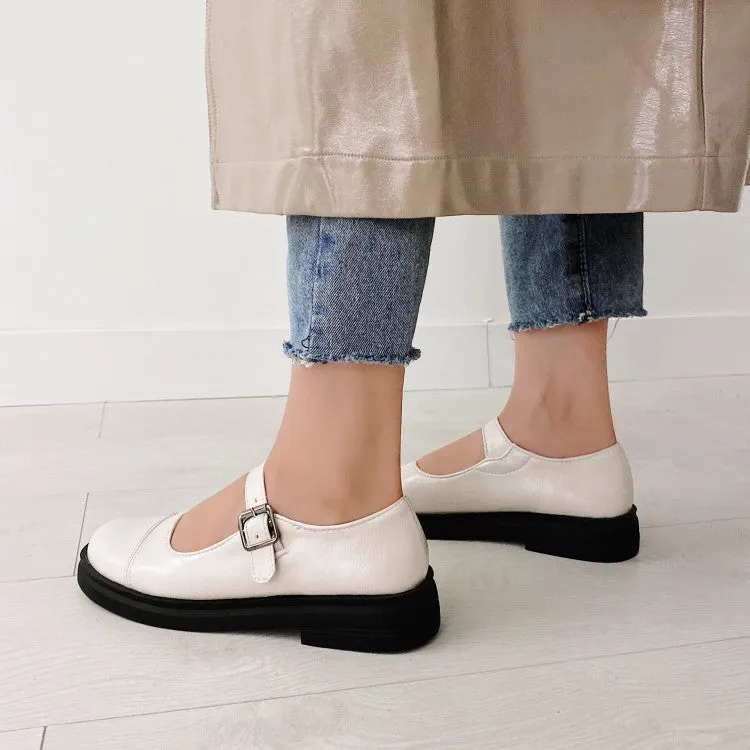 Women's Round Toe Ankle Strap Slip on Flats Platform Shoes Support Running Shoes