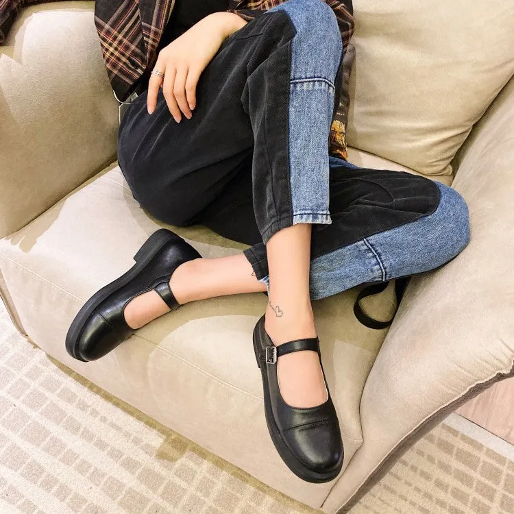 Women's Round Toe Ankle Strap Slip on Flats Platform Shoes Flats Shoes On Sale