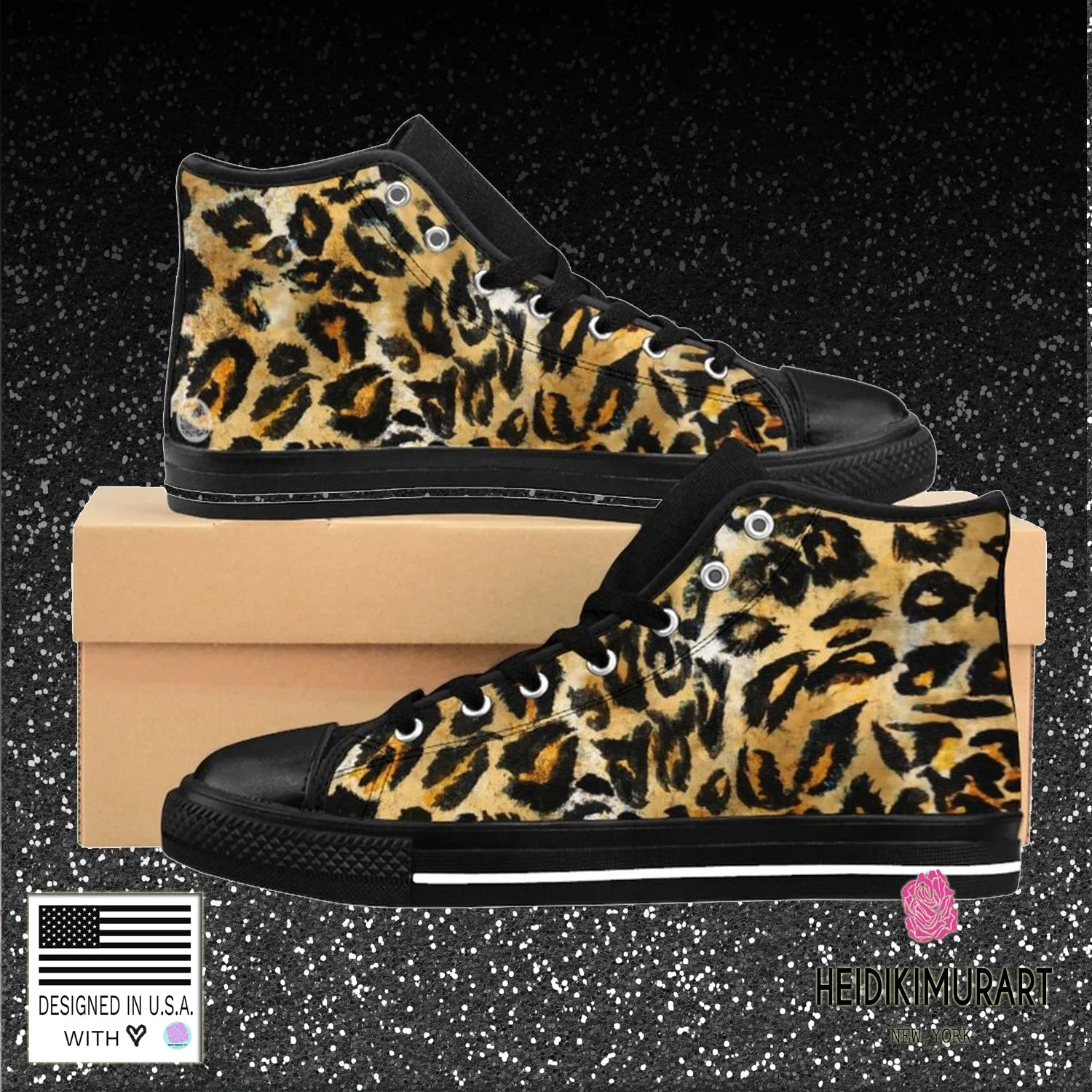 Brown Leopard Men's Sneakers, Best Leopard Animal Print Men's High Top Tennis Shoes Heels On Boots