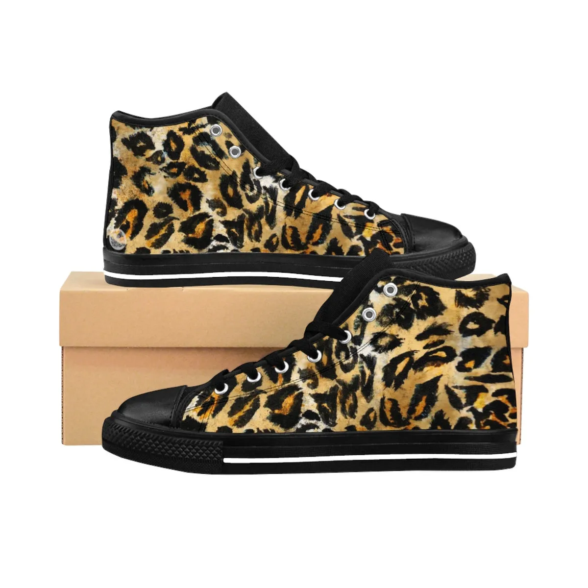 Boots With Rhinestones Brown Leopard Men's Sneakers, Best Leopard Animal Print Men's High Top Tennis Shoes