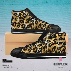 Brown Leopard Men's Sneakers, Best Leopard Animal Print Men's High Top Tennis Shoes High Knee Heeled Boots