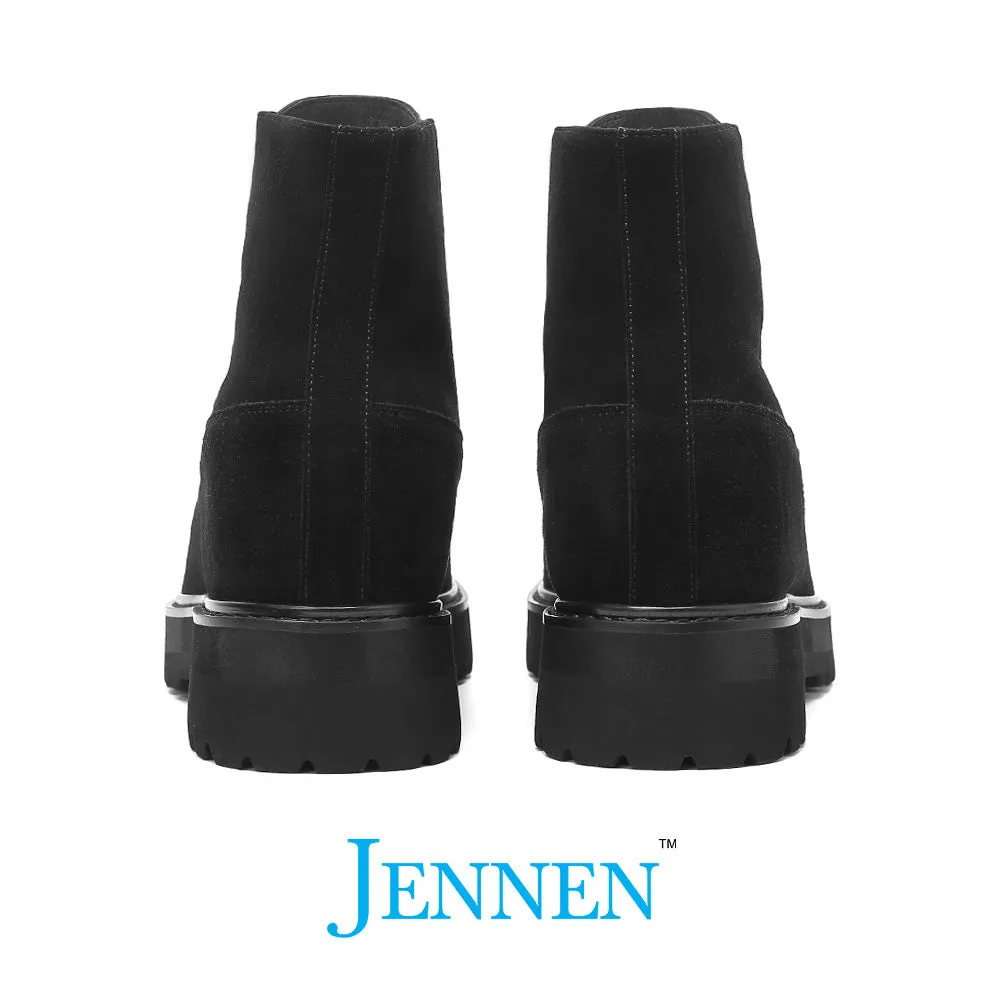 Elephant Leather Boots Mr. Moses 11cm | 4.33 inches Tallest Black Suede Elevator Boots