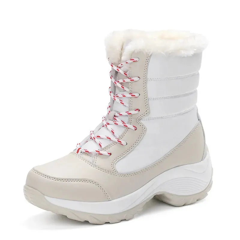 Textile Upper Shoes Waterproof Women's Shoes Winter Fashion Ankle Boots Women Keep Warm Female Lace Up Waterproof Boots Ladies Comfortable Women's Ankle Shoes