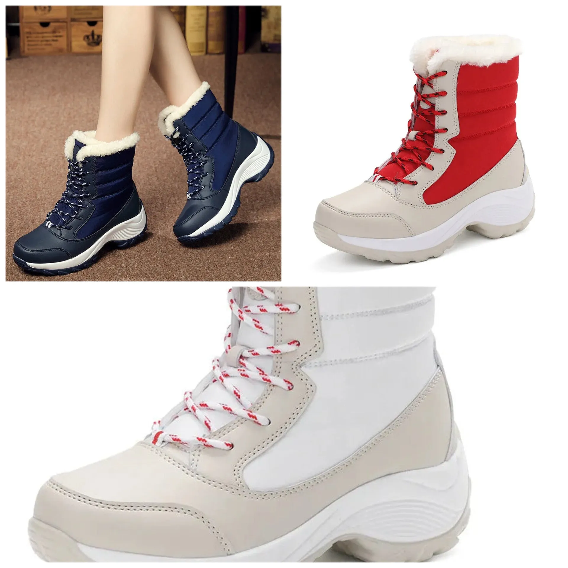 Waterproof Professional Shoes Women's Shoes Winter Fashion Ankle Boots Women Keep Warm Female Lace Up Waterproof Boots Ladies Comfortable Women's Ankle Shoes