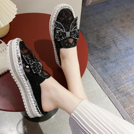 Originals Falcon Casual Shoes Crystals Round Toe Leather Flats Shoes Women Silver Bling Loafers Couple Platform Shoes Woman Flat With Students Size 43