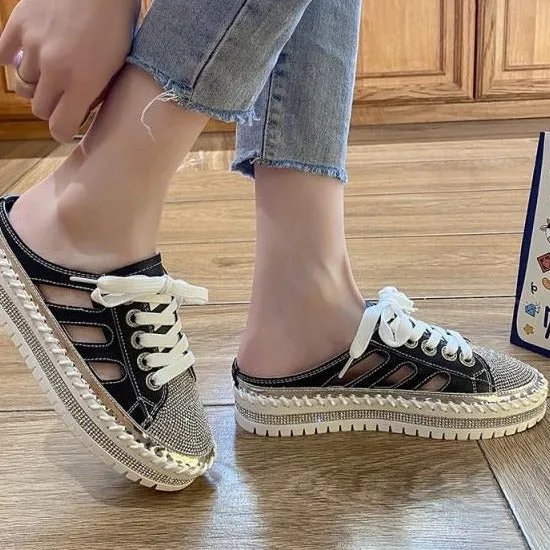 Crystals Round Toe Leather Flats Shoes Women Silver Bling Loafers Couple Platform Shoes Woman Flat With Students Size 43 Best Air Jordan Casual Shoes