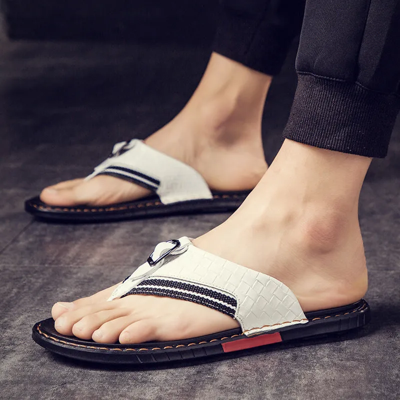 Tag Slippers Leather Non-slip Slippers Men Outdoor Flip Flops Sandals