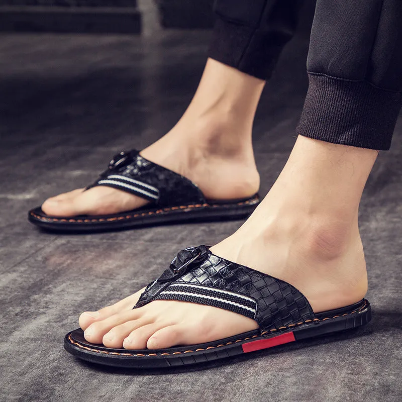 Leather Non-slip Slippers Men Outdoor Flip Flops Sandals Slippers Porn