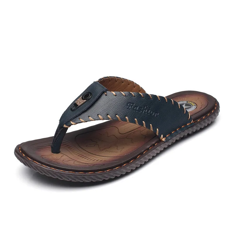 Leather Non-slip Slippers Men Outdoor Flip Flops Sandals Inexpensive Slippers For Guests