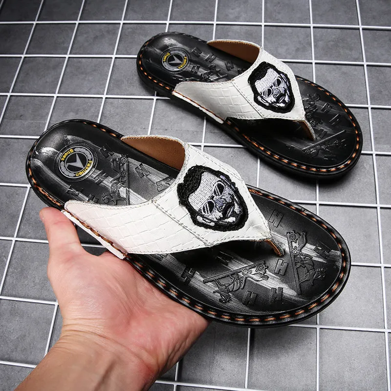 Waterproof Slides Shoes Leather Non-slip Slippers Men Outdoor Flip Flops Sandals