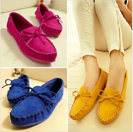 New Trendy Casual Flat Heel Shoes Bow Knot Round Toe Slip Candy Color Loafer Shoes Autumn Comfortable Women Shoes Casual Shoe Wear
