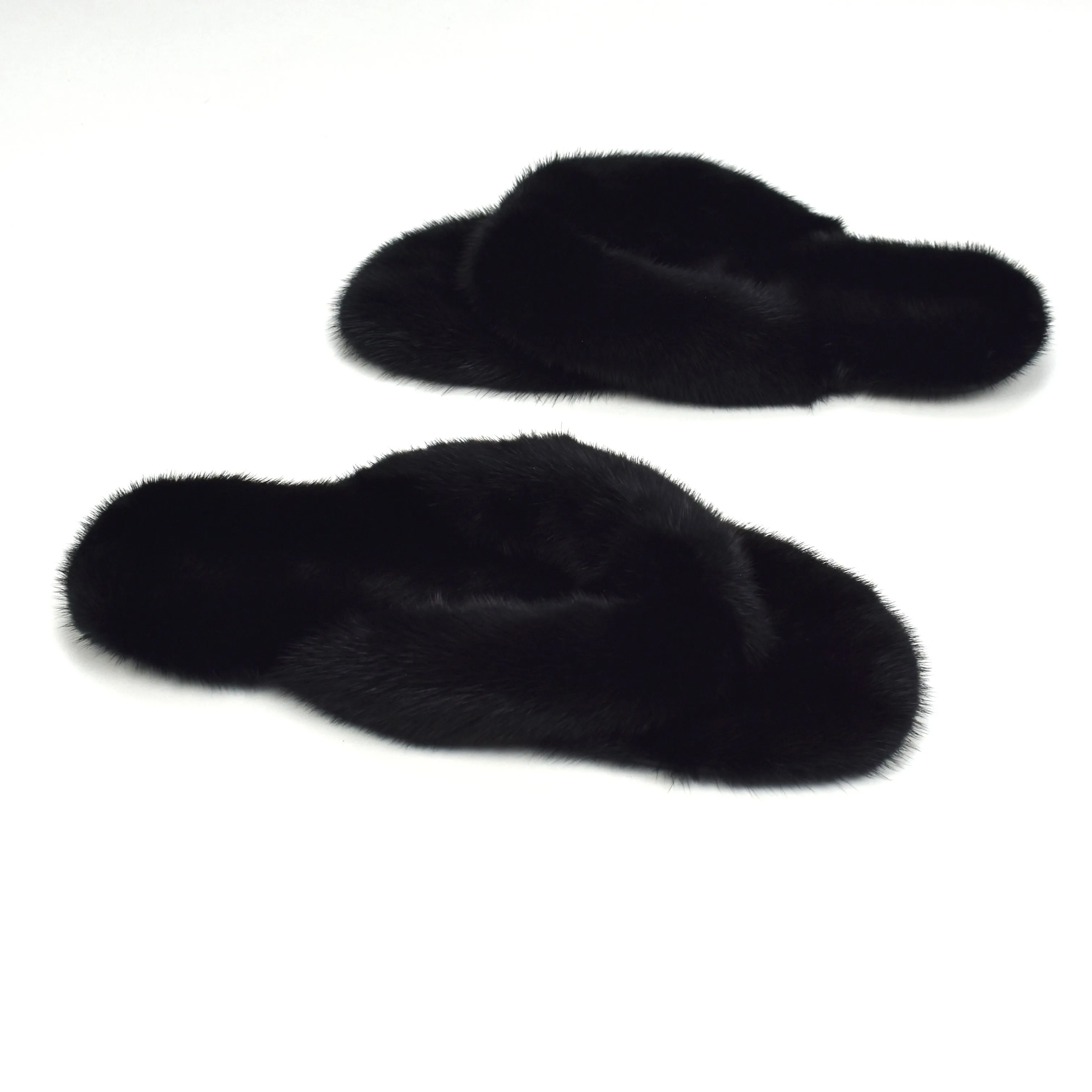 Saint Laurent - Black Genuine Fur Pepe Flip Flops Rubby Slippers