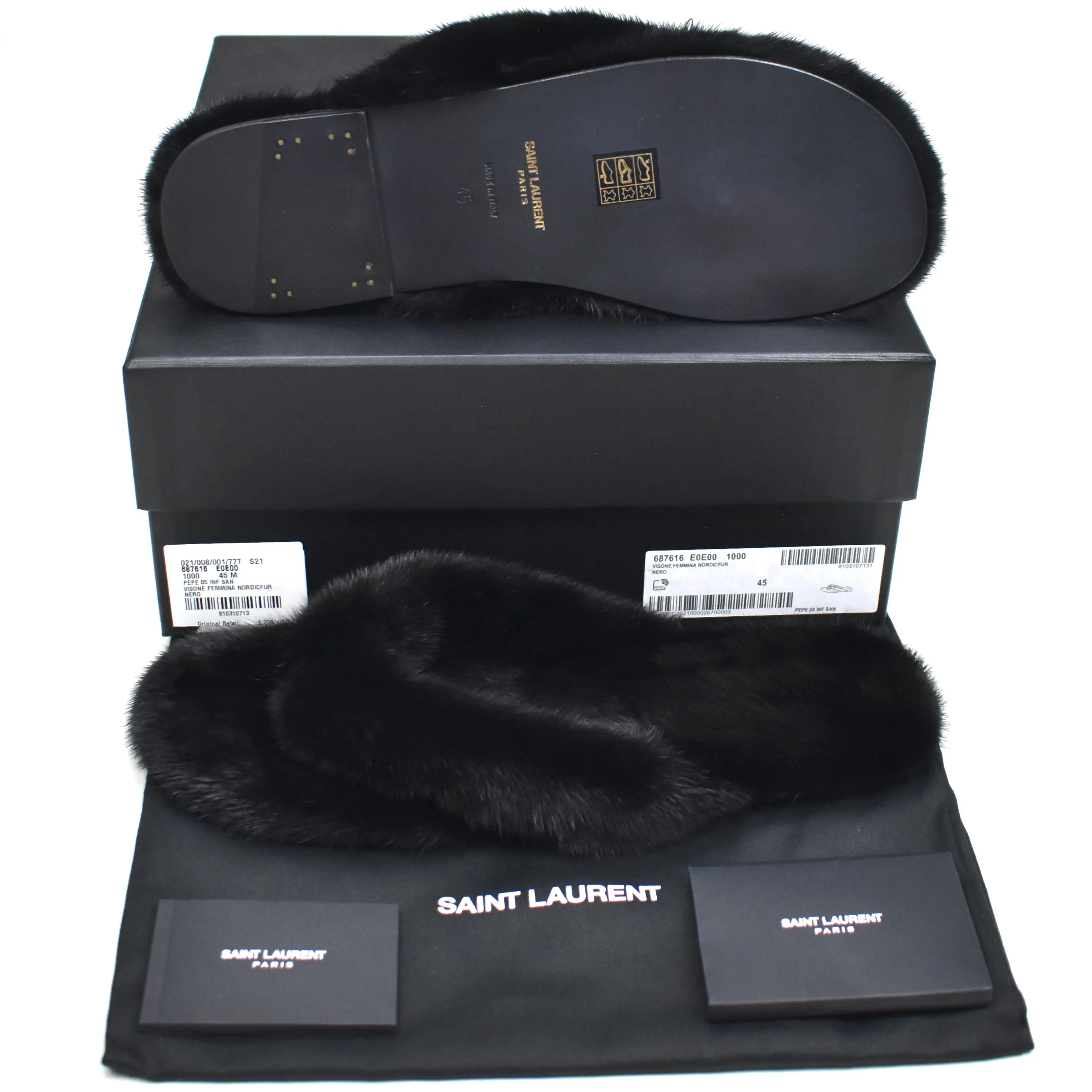 Slippers Patriots Saint Laurent - Black Genuine Fur Pepe Flip Flops