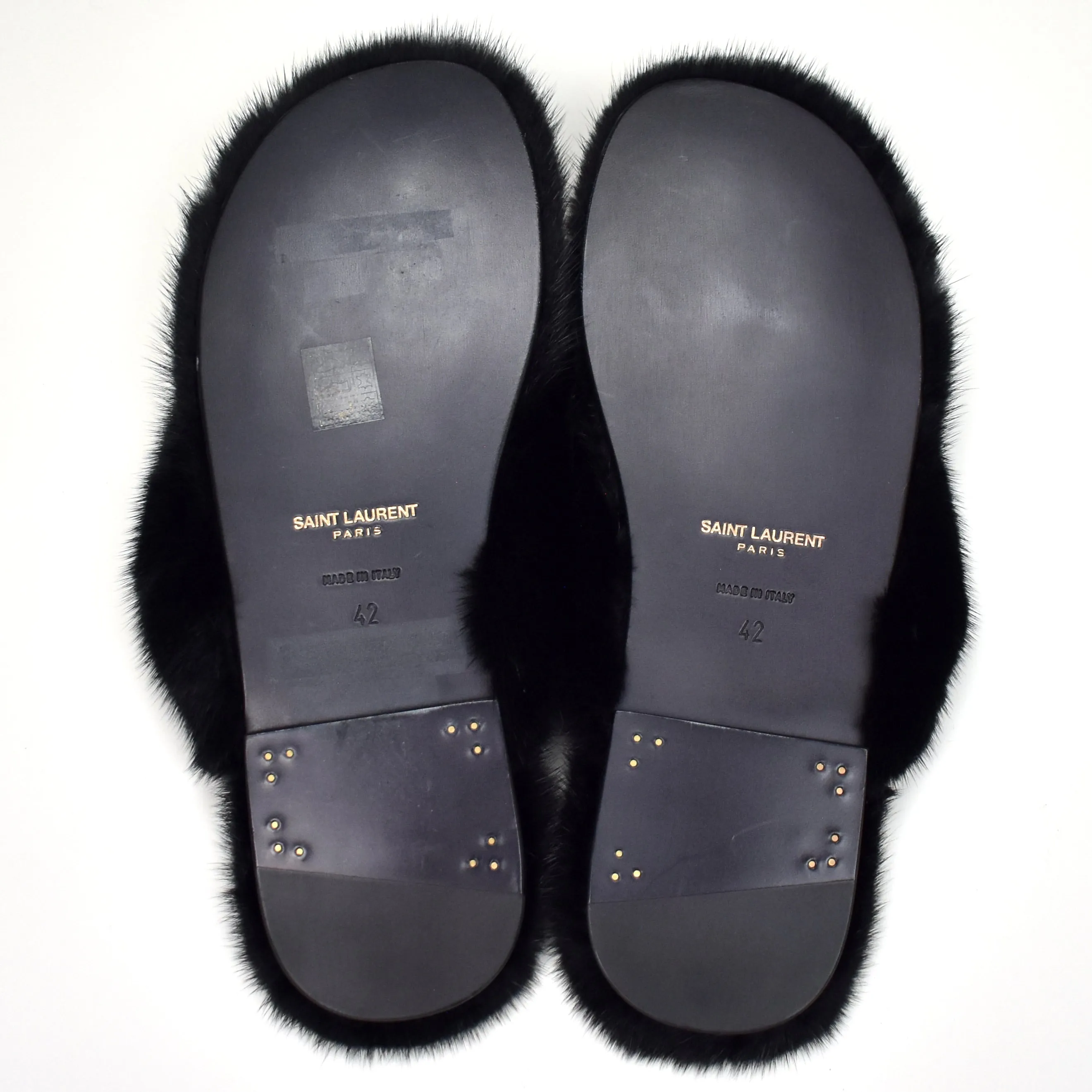 Saint Laurent - Black Genuine Fur Pepe Flip Flops Indoor Slippers