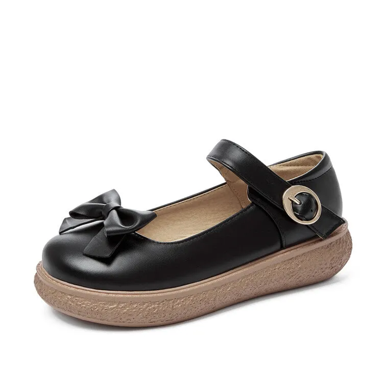 Women's Lolita Bow Tie Round Toe Mary Janes Shoes Pointe Shoe Flats