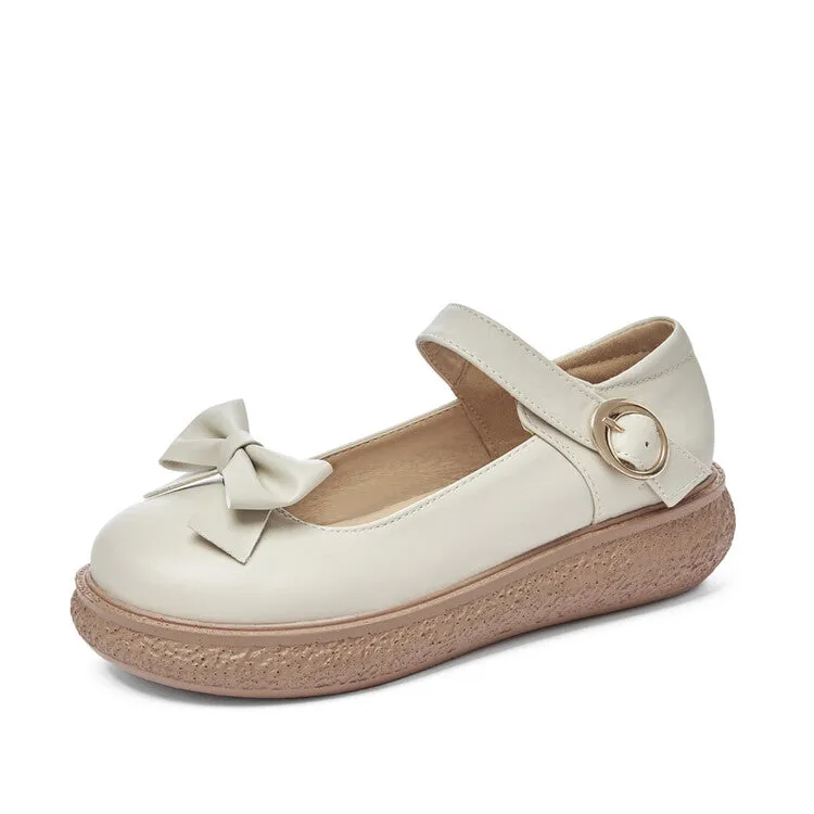 Best Shoes Flat Footed People Women's Lolita Bow Tie Round Toe Mary Janes Shoes