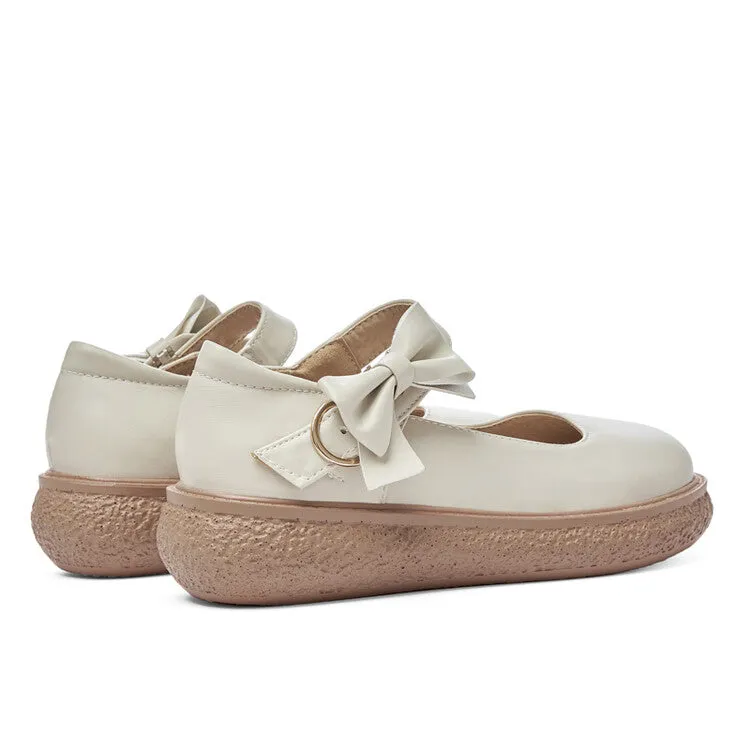 Pointed Flats Shoes Women's Lolita Bow Tie Round Toe Mary Janes Shoes