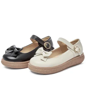 Flat Shoes That Are Comfortable Women's Lolita Bow Tie Round Toe Mary Janes Shoes