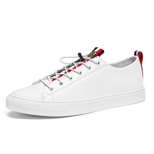 Flat Shoes Leather 2018 Spring New Men Casual Shoes Breathable Wear Resistant Shoes Comfortable Summer White Round Toe Lace up Flat Snekaers