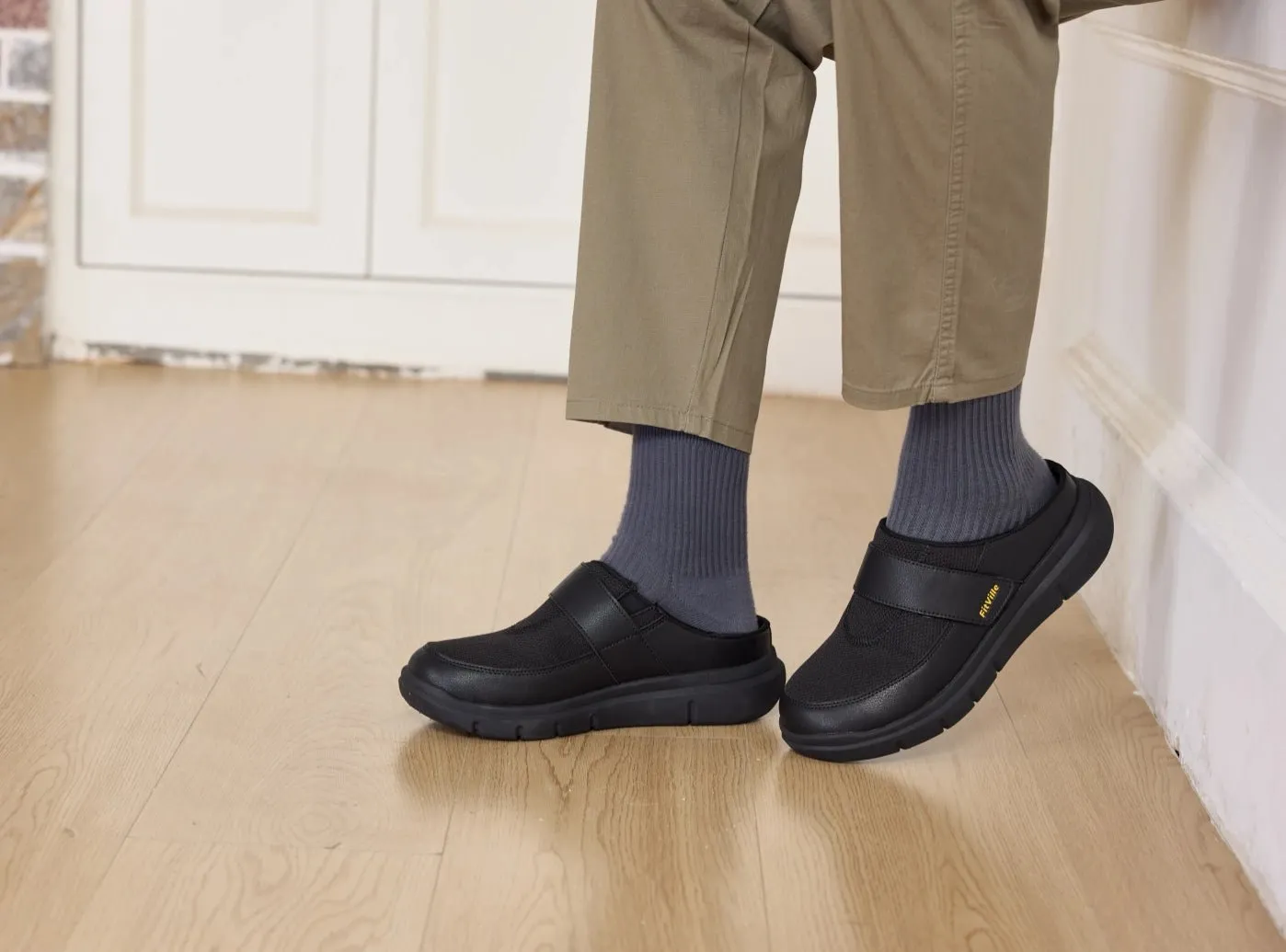 FitVille Men's EasyTop Diabetic Slipper V1 Running Shoes Underpronation And Flat Feet