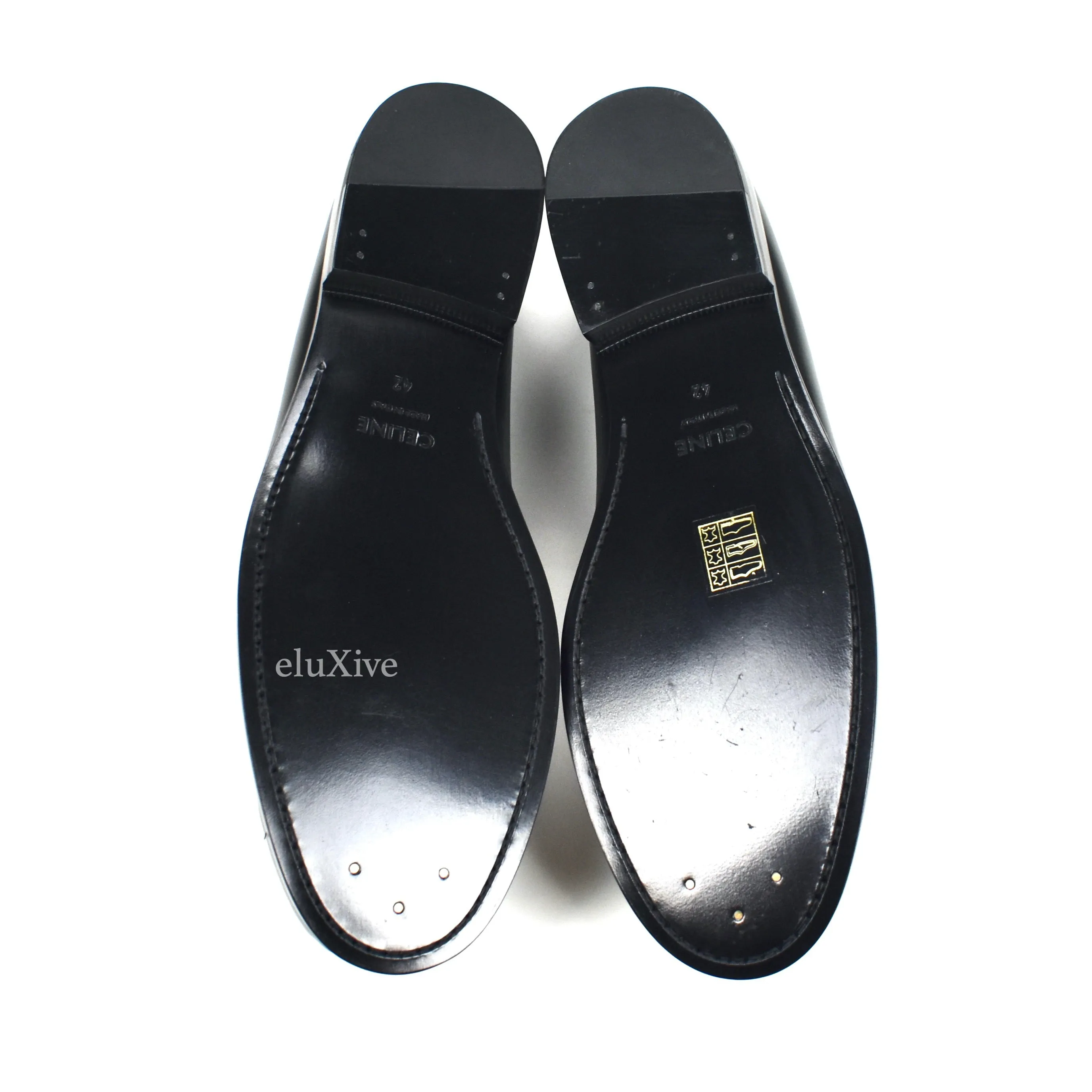 Celine - Black Leather Zebra Toe Tassel Loafers Goga Mat Slippers