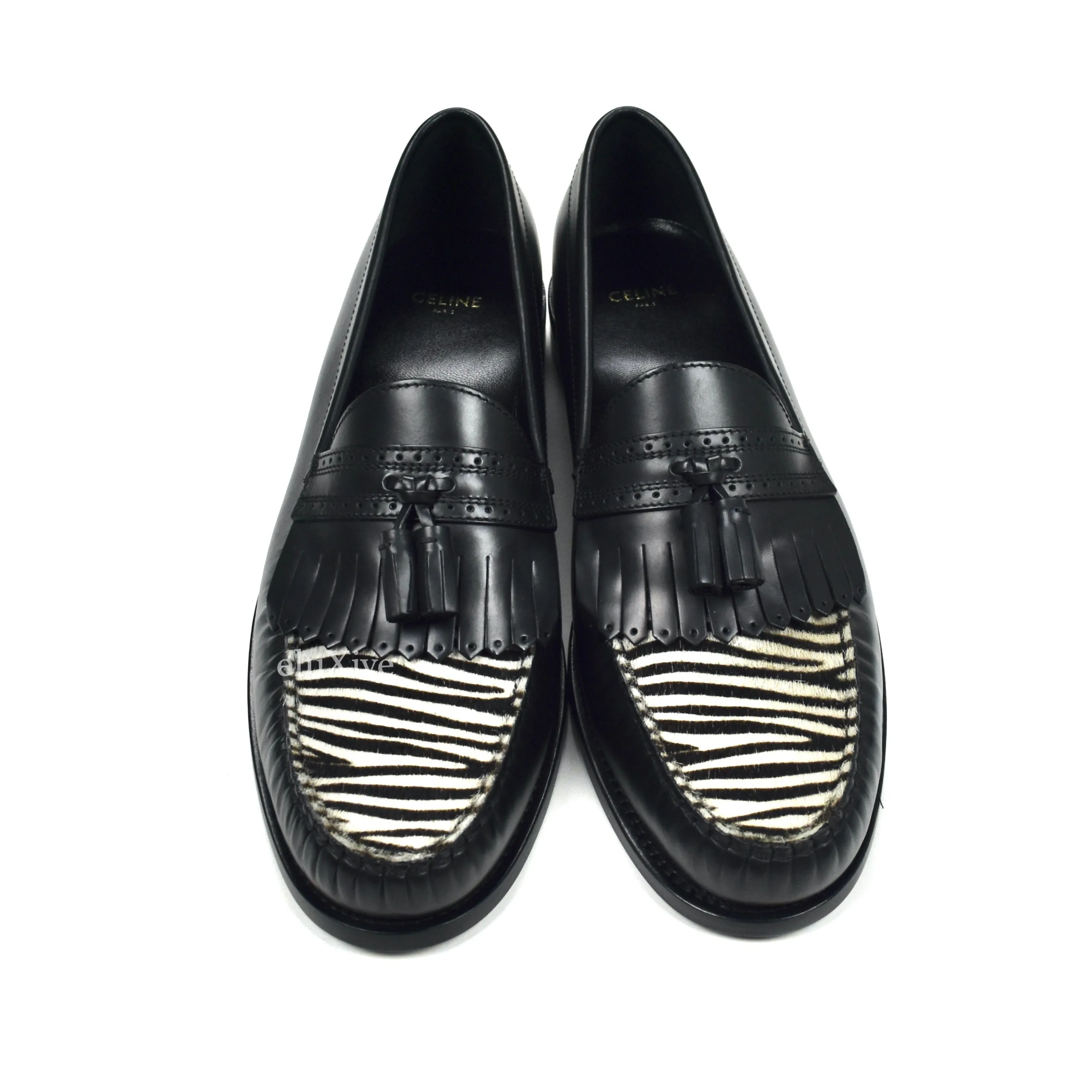 Celine - Black Leather Zebra Toe Tassel Loafers Best Maternity Slippers