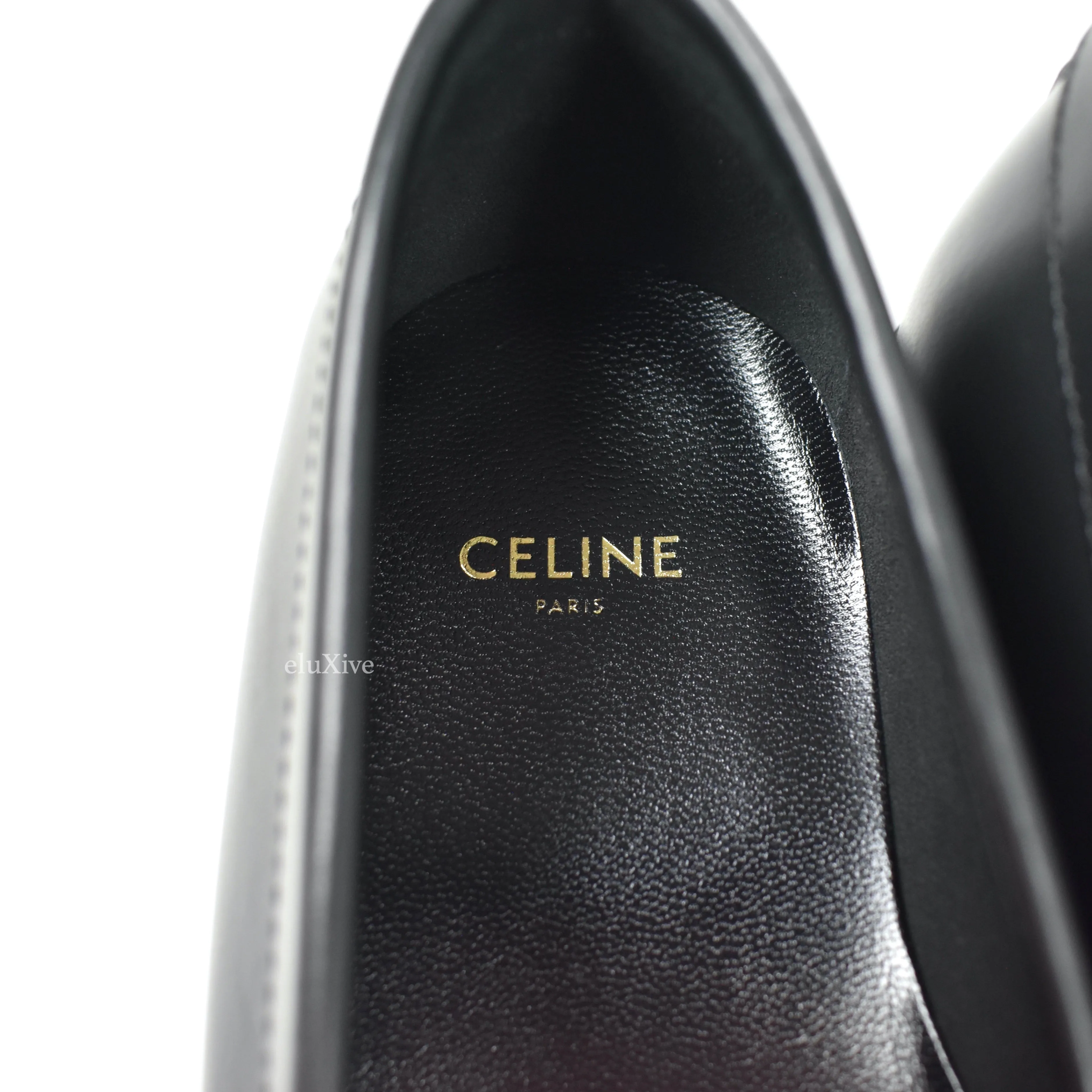 Celine - Black Leather Zebra Toe Tassel Loafers Pretty Slides