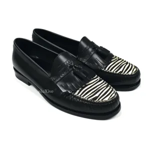 Celine - Black Leather Zebra Toe Tassel Loafers Amazon Slippers Ugg
