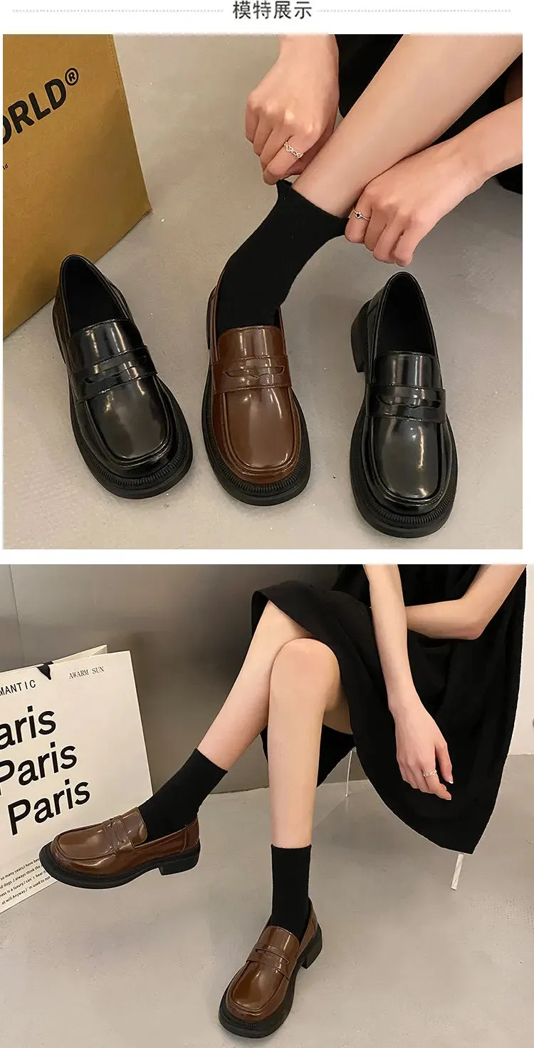 Brown Loafers women Round Toe Japanese shoes Girls Round Toe JK Uniform Shoes Women Retro Platform Lolita Cosplay Shoes size 42 Waterproof Leather Golf Shoes