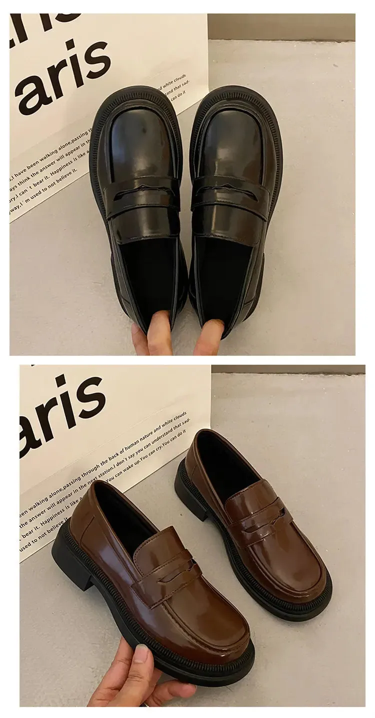 Brown Loafers women Round Toe Japanese shoes Girls Round Toe JK Uniform Shoes Women Retro Platform Lolita Cosplay Shoes size 42 Spray To Keep Shoes Waterproof