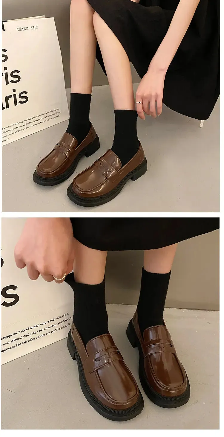 Brown Loafers women Round Toe Japanese shoes Girls Round Toe JK Uniform Shoes Women Retro Platform Lolita Cosplay Shoes size 42 Waterproof Shoes Protector