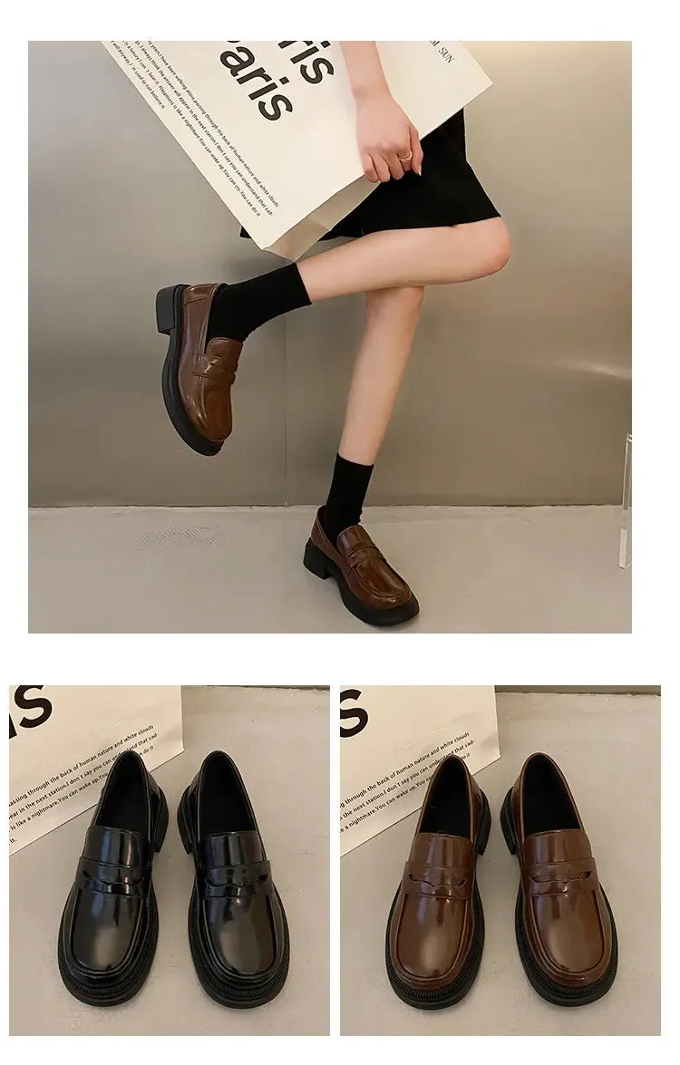 Sneaker Waterproof Shoes Brown Loafers women Round Toe Japanese shoes Girls Round Toe JK Uniform Shoes Women Retro Platform Lolita Cosplay Shoes size 42