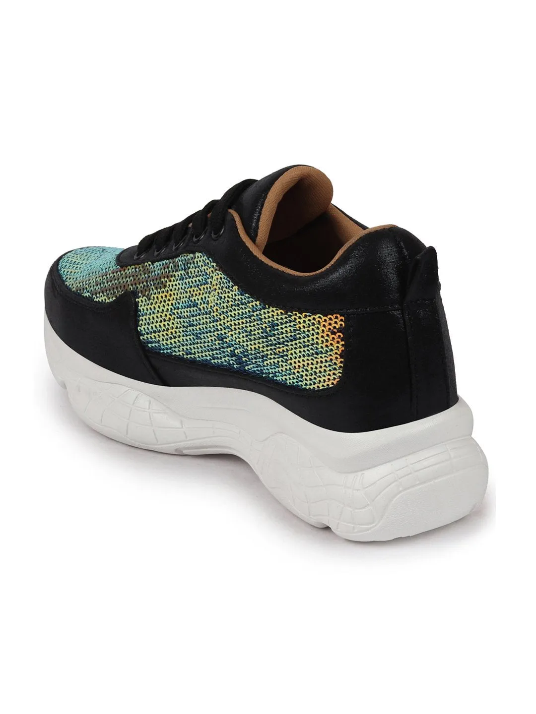 Sneakers Wool Women Black Stylish Lace Up Embellished Sneakers